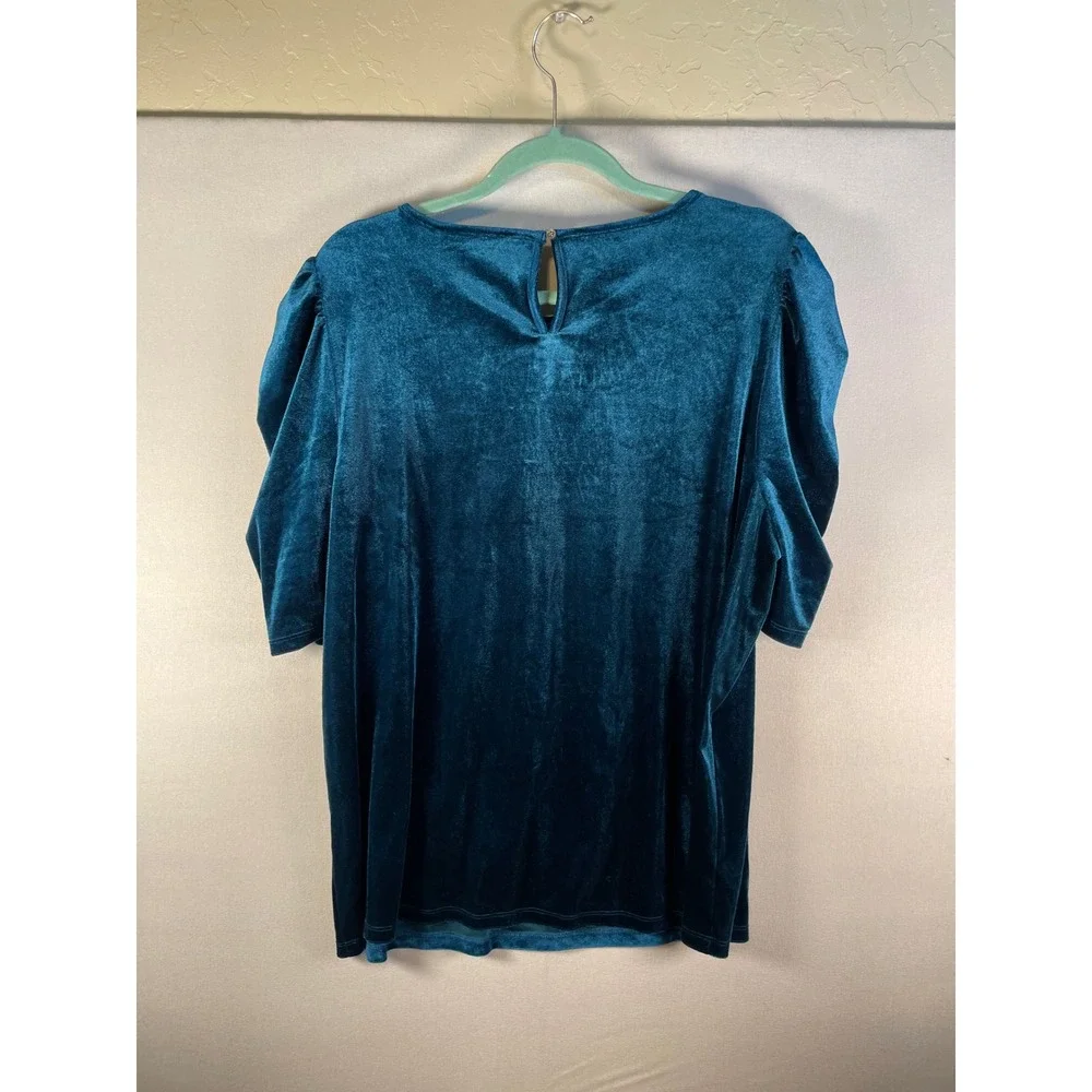 LOFT Teal Velvet Pleated Bib Puff Sleeve Top XL Blue Holiday Evening Blouse